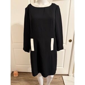 Liz Claiborne Petite Black White Trim Shift Dress Size 10P Classic Professional